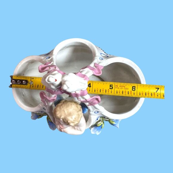 Antique European Porcelain CHERUB inside a Floral BASKET Ribbons Love Birds READ - Picture 3 of 7